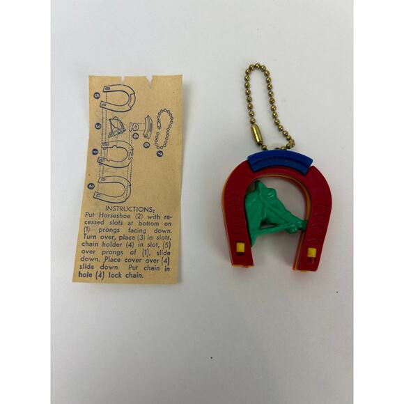 Vintage 1950s Good Luck Horseshoe Puzzle Key Chain Toy 1954 Iowa Card - Picture 1 of 5